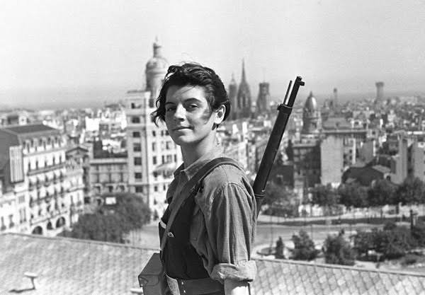 Militiawoman of the CNT-FAI on a Barcelona rooftop, 1936