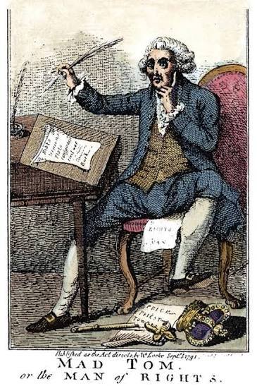 Satirical print depicting Thomas Paine as 'Mad Tom, or the Man of Rights,' 1791